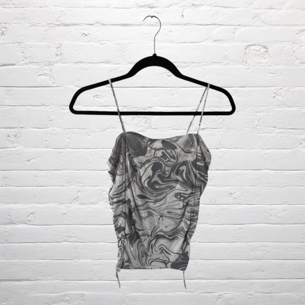 Urban Outfitters Grey Marble Swirl Ruched Spaghetti Strap Tank Top Women’s Crop
